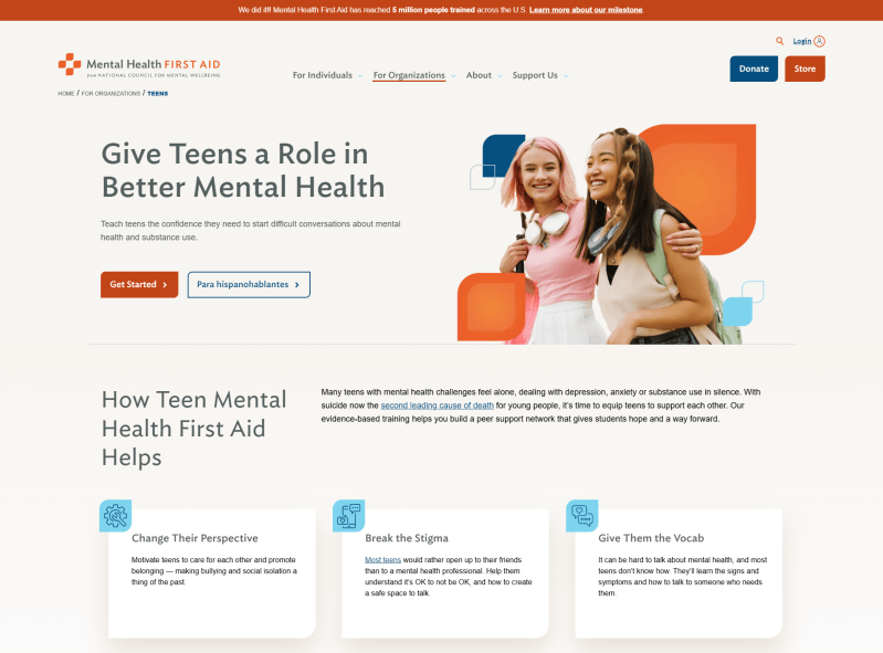 Screenshot of a webpage on mhfa.org